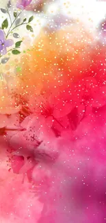 Colorful floral mobile wallpaper with pink flowers and sparkling details.