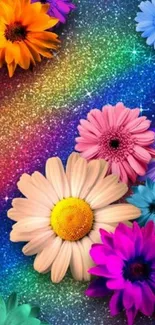 Colorful flowers on a galaxy-themed background.