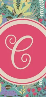 Vibrant floral initial wallpaper with a pink background.