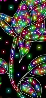 Colorful LED flower design on black background with vibrant dots.