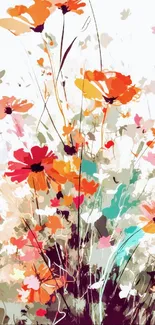 Vibrant floral wallpaper with orange and pink flowers on a mobile phone screen.