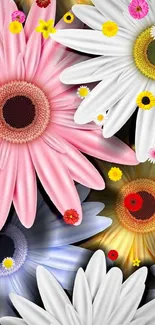 Colorful floral mobile wallpaper with pink daisies.