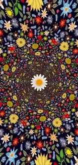 Vibrant kaleidoscopic floral pattern wallpaper.