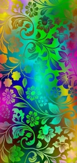 Vibrant floral pattern with rainbow colors.