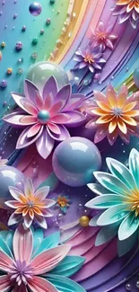 Vibrant 3D floral mobile wallpaper with colorful pastel hues.