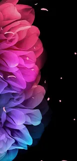 Colorful floral wallpaper with gradient petals on a dark background.