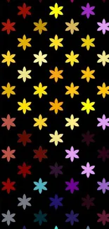 Colorful daisy pattern mobile wallpaper with black backdrop.