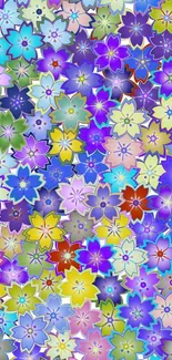 Vibrant multicolored floral wallpaper with diverse flower patterns.