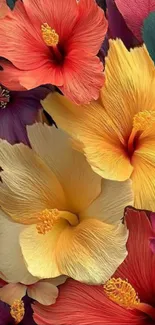 Colorful hibiscus flower wallpaper design.