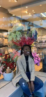 Stylish urban floral shopfront with colorful flowers.