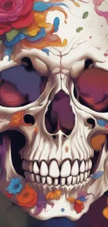 Colorful floral skull mobile wallpaper with vibrant details.