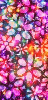 Vibrant and colorful floral sparkle mobile wallpaper.