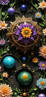 Colorful floral design wallpaper with intricate patterns and vibrant petals.