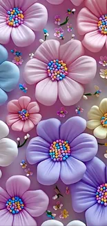 Colorful flower pattern with pastel blossoms.