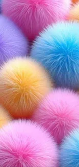 Colorful fluffy pom poms in vibrant hues.