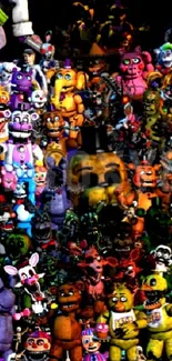 Colorful FNAF character collage wallpaper.