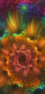 Vivid colorful fractal spiral art mobile wallpaper.