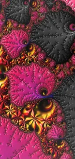 Colorful fractal design with magenta and black patterns.