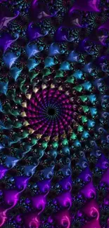 Vibrant fractal spiral with purple and teal hues.