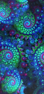 Colorful fractal spirals on dark background wallpaper.