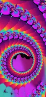 Vibrant purple fractal spiral wallpaper with colorful abstract design.