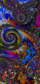 Bright and colorful fractal swirl wallpaper with vibrant, intricate patterns.