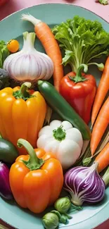 Vibrant vegetable arrangement on a plate.
