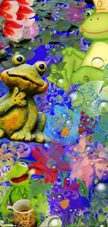 Colorful frog wallpaper with vibrant fantasy theme.