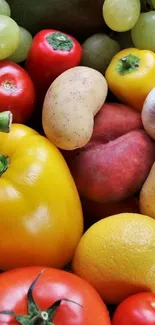 Vibrant colorful wallpaper of assorted fruits and vegetables.