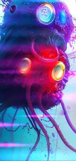 Colorful futuristic jellyfish artwork with sci-fi elements.