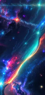 Vibrant cosmic wallpaper with dynamic colors and galactic abstract design.