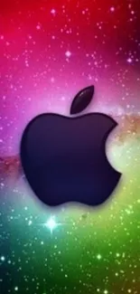 Colorful galaxy background with Apple logo