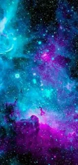 Vibrant purple and blue galaxy wallpaper with stars and nebulas for mobile devices.