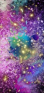 Colorful galaxy splash wallpaper with vibrant purple and cosmic design.