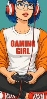 Illustration of a gaming girl with vibrant colors and a controller.