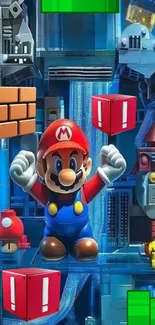 Vibrant game character wallpaper with colorful blocks.