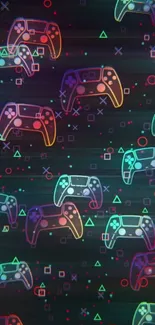 Colorful gaming controllers mobile wallpaper with dynamic design elements.