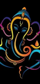 Colorful neon Ganesh artwork on black background for mobile wallpaper.