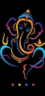 Vibrant abstract Ganesha on black background.