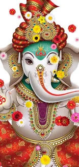 Colorful and artistic Ganesha wallpaper with intricate floral details.