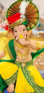 Vibrant Lord Ganesha in colorful attire, perfect for a spiritual mobile wallpaper.