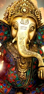 Colorful Ganesha idol mobile wallpaper.