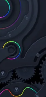 Abstract wallpaper with colorful neon gears.