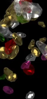 Colorful gems scattered on a black background.