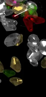 Colorful gemstones scattered on a black background.