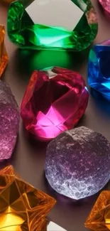 A variety of colorful gemstones on a dark background, showcasing vibrant hues.
