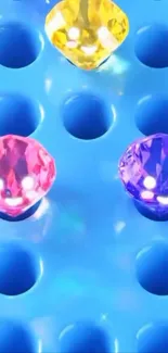 Colorful gemstones on a blue artistic background.