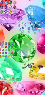 A vibrant mobile wallpaper with colorful gemstones in various shapes.