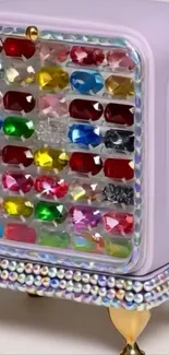 Colorful gemstone encrusted decorative box with iridescent detail.