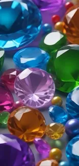 Colorful gemstones in vibrant hues adorn the wallpaper.